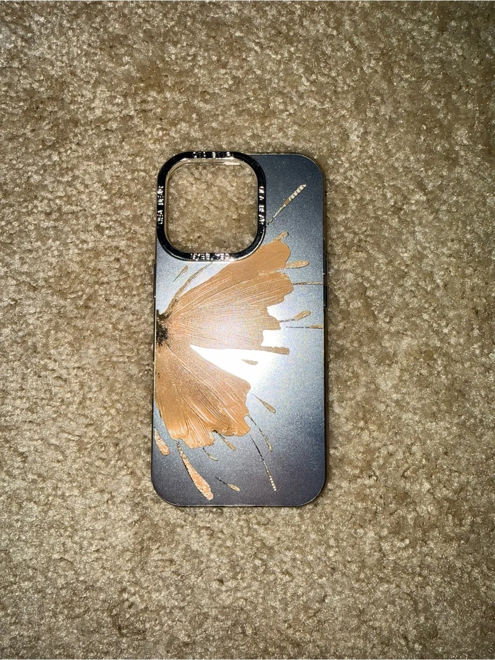 SHEIN Metallic silver Phone Case with Gold Butterfly Accent